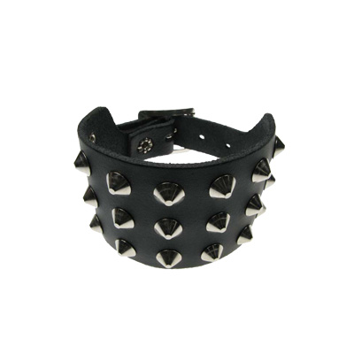 Bullet 69 Funky Punk - 3 row conical Wrist strap - Black/Silver coloured